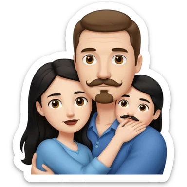 Couple, Tall strong white man with brown hair mustache and goatee, hugging small pale woman long with black hair sticker
