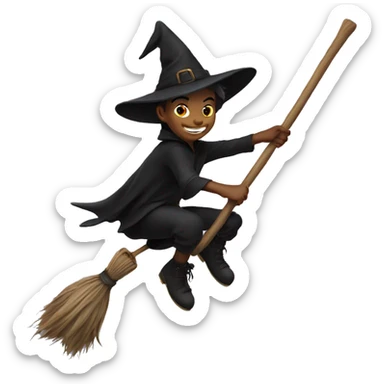 Boy witch on broom sticker