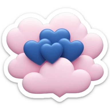 5 dark blue hearts, which different in size, around a big white-pink cloud sticker