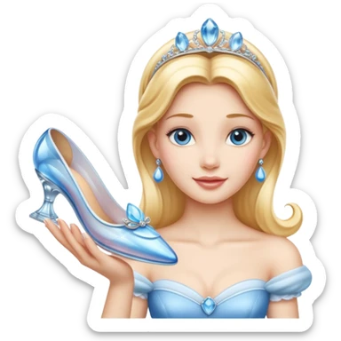 Detailed orginal disney princess character CINDERELLA icon, known for her beauty, kindness and positivity. With her hyperrealistic glass slipper. Still life. 8k hd quailty sticker