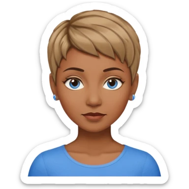 Frau, braun mit dunkelblonden spitzen, kurzhaarfrisur Pixie schnitt, blaue Augen, mittleres alter sticker