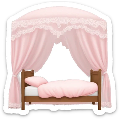 girl sleeping in light pink bed with white lace curtains canopy around it sticker