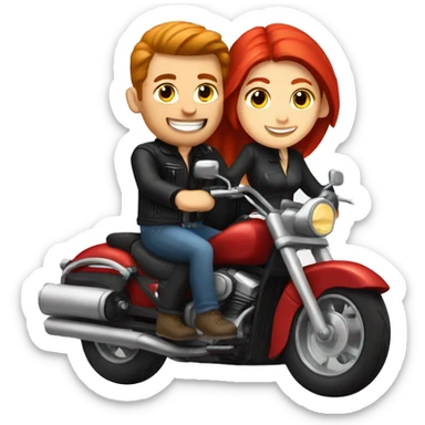White man and white girl with red hair riding together on a motorcycle  sticker