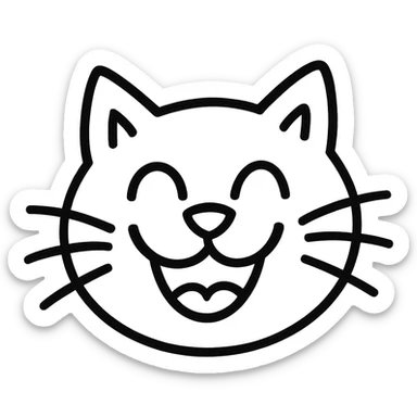 hand-drawn outlined icon of a funny cat face sticker