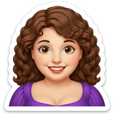 30 yr old italian woman, chubby, brown wavy hair, big brown eyes, huge smile, fancy dress sticker