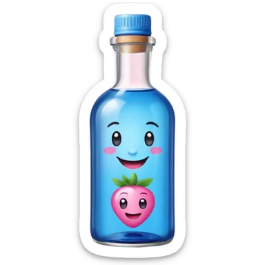 Smiling bottle of oil blue top pink outside with logo that says berry oil sticker