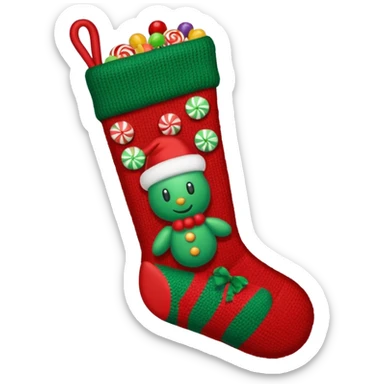 A cozy Christmas stocking full of vintage toys and candy sticker