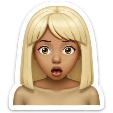 Beyoncé in a blond wig (long straight hair) eyes rolled up in a shocked reaction, mouth shut sticker