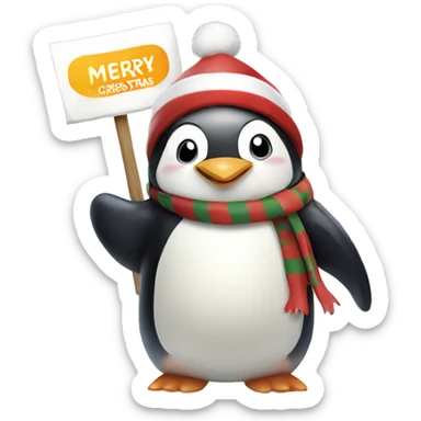 Penguin and rabbit holding merry Christmas sign sticker