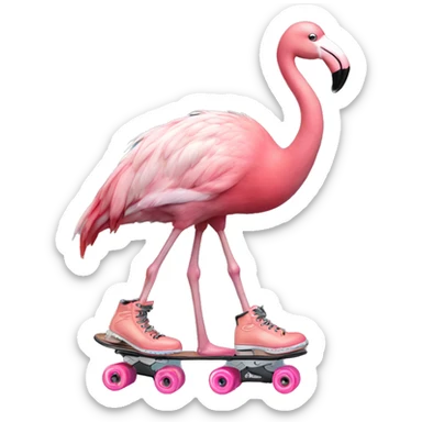 flamingo wearing roller skates  sticker