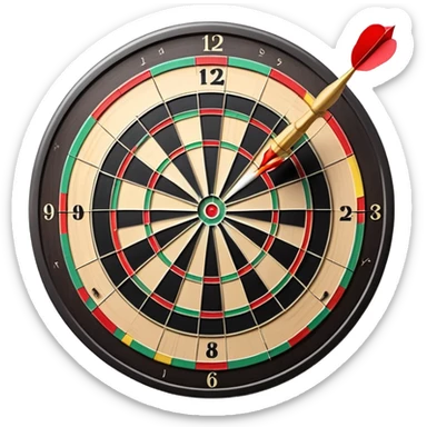 A dartboard with darts firmly stuck in the bullseye, surrounded by the colorful sections of the target. The background conveys a competitive atmosphere, with a subtle focus on precision and skill in the game of darts. sticker