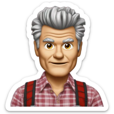 fred willard old skinny spiked hair red plaid shirt with suspenders (portrait,-front-facing) sticker