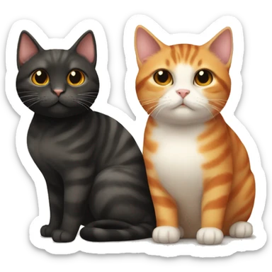 Two cats, one fat orange with lighter stripes and one small black kitten  sticker