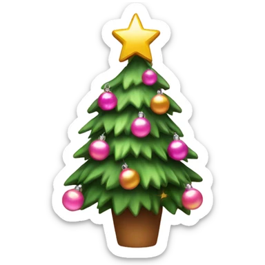 Christmas tree with pink decorations, chtistmas lights and star on top sticker