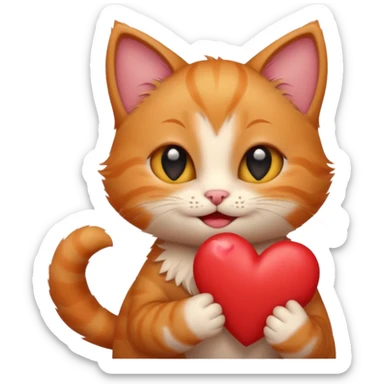 The ginger kitten is hugging a heart, very happy and smiling, he has a very beautiful face. sticker