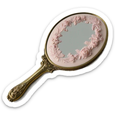 vintage rococo light pink dainty floral hand mirror sticker