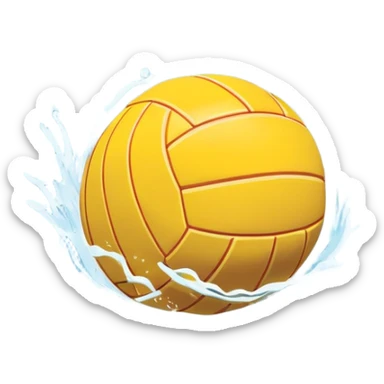 An icon featuring a yellow water polo ball floating on the water with goals in the background, inside a swimming pool. The design includes splashes and ripples, symbolizing the fast-paced action and strategy of water polo. Transparent background highlights. sticker