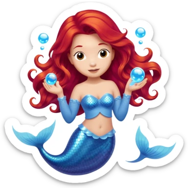 Bubbles the Mermaid from The Wiggles with light skin, long red hair, icy blue outfit sticker