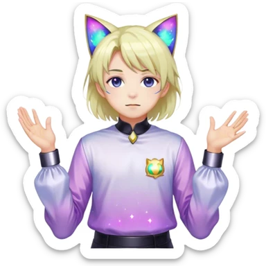 effeminate young colorful nebula femboy man with shiny hair, cat ears, blouse, cute, gorgeous, anime, catboy, full body sticker