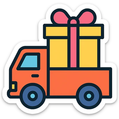 a delivery truck with a ribbon sticker