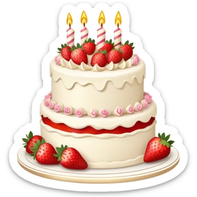 Elegant vintage birthday cake with flowers and fresh strawberries sticker