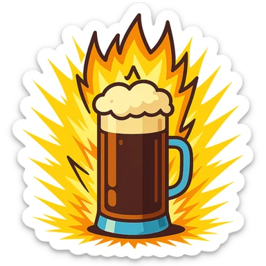 Goaßmaß glass with foam crown, surrounded by a dramatic glowing anime aura like Dragon Ball Z sticker