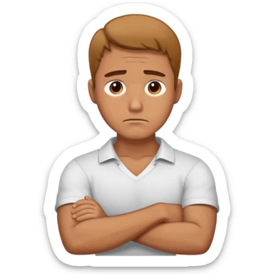 Guy with crossed arms around his neck sad sticker