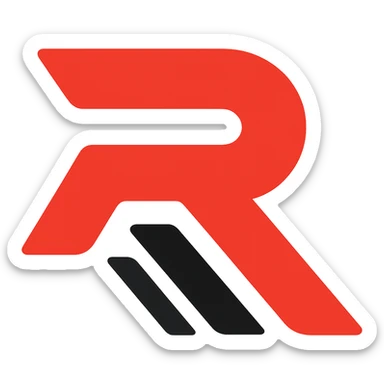 Change the logo to a bold and modern style with a red and black color scheme, keeping the design sharp and clean with a transparent background. sticker