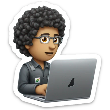 Mexican school IT technician with apple  laptop and with curly hair no glasses sticker