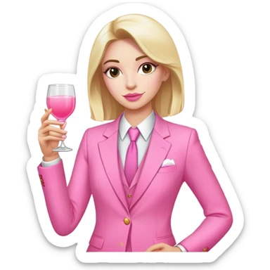 Sam Altman like looking person in all pink suit, with one hand holding a pink tequila drink sticker