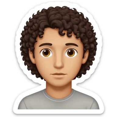 young man with dark brown curly hair, deep set eyes  sticker