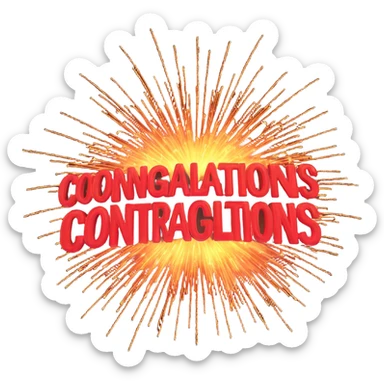 Add the text 'Congratulations!' in a playful, 3D font below the sparkling firework explosion, matching the 3D emoji style, with no background. sticker