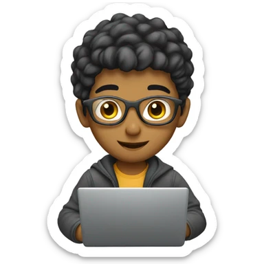 A young programmer with Arabic features, using his laptop sticker