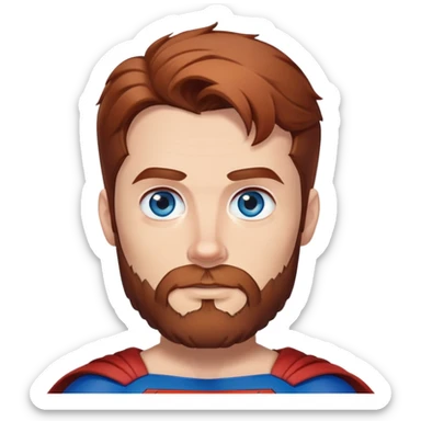 Adult Superman with blue eyes redish brownish hair and full scruffy beard making 🫶🏻 sticker