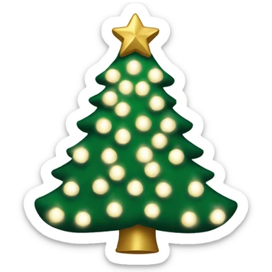 A Christmas tree decorated with white lights and white and gold bows sticker