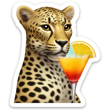 Leopard drinking cocktail sticker