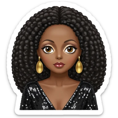 Diana Ross with long dark brown hair black sequin outfit sticker