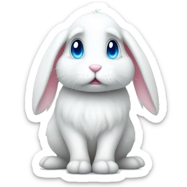 White sad rabbit with candy and blue eyes sticker