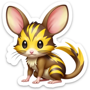 anime-style cute chibi Electric-elemental-type colorful dark-brown jerboa-Pokémon-Fakémon-creature with yellow zig-zag-stripes sticker