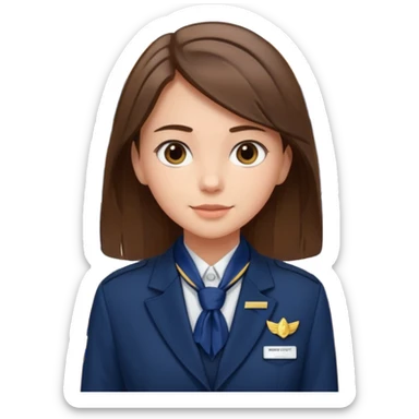 Reception Young girl, straight hair, wearing uniform jacket with hotel name badge, tasteful scarf, stand behind the desk

 sticker