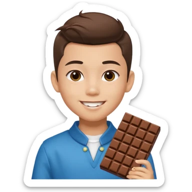 a pretty male bratz asian boy smiling with chocolates with middle part hair sticker