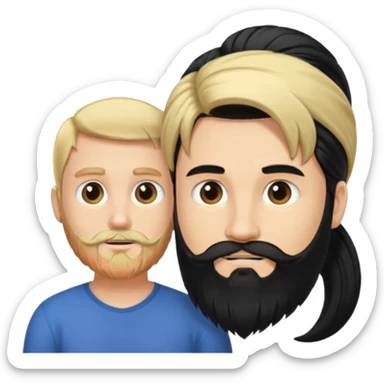 Man with long black hair tied in a tail and beard with a young blond with short hair but no beard sticker