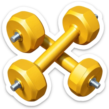 Generate a high-quality image of two generic yellow dumbbells stacked in a cross shape on a plain white background, realistic shading and lighting, no logos or brand markings, high-resolution.
 sticker