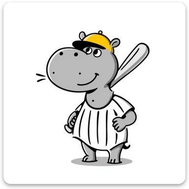 hippo holding a baseball bat, wearing a yellow helmet, pinstripes outfit sticker