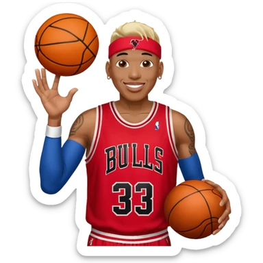 Dennis Rodman with a basketball and 91 Chicago bull  sticker