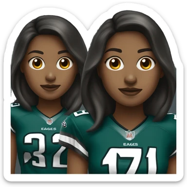 small brunette female wearing a philadelphia eagles jersey sticker