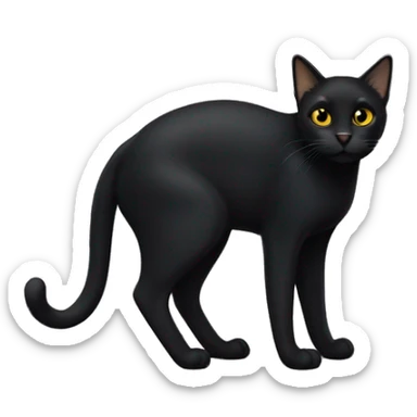 Petite, solid black cat with sleek short fur, light yellow eyes, and small black tufts at the very tips of her ears, blending in with her black fur. Full body, no white markings sticker