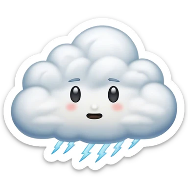 Cinematic realistic emoji depicting a cloud with a thunderstorm sticker