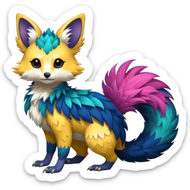 Feral Rare Fantasy colorful vibrant Vernid-Trico-species-Fakemon-creature by LiLaiRa, random markings, tufted tail, tufted ears, full body sticker