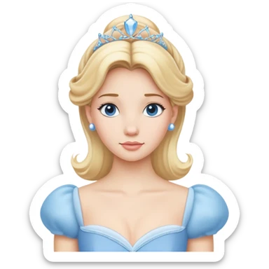Cinderella from hips up, light blue ballgown, blonde hair, minimal style but clearly recognizable sticker
